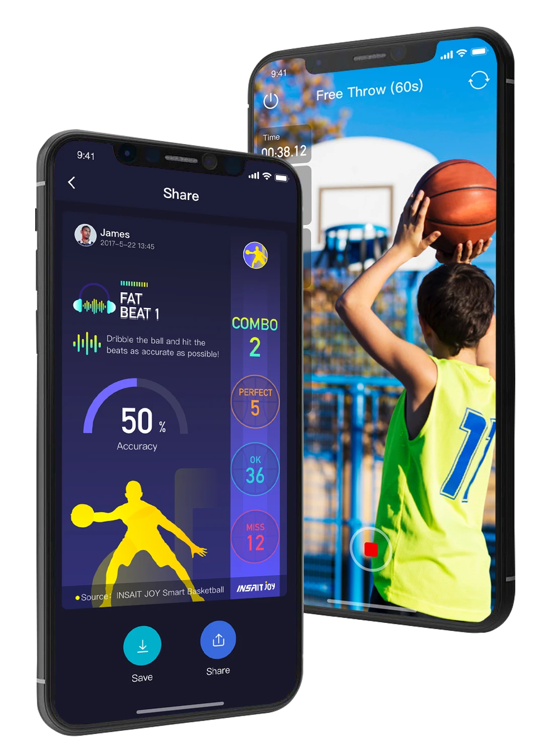 Aplicación Insait Joy Balón de baloncesto inteligente. Ejercicio de tiro